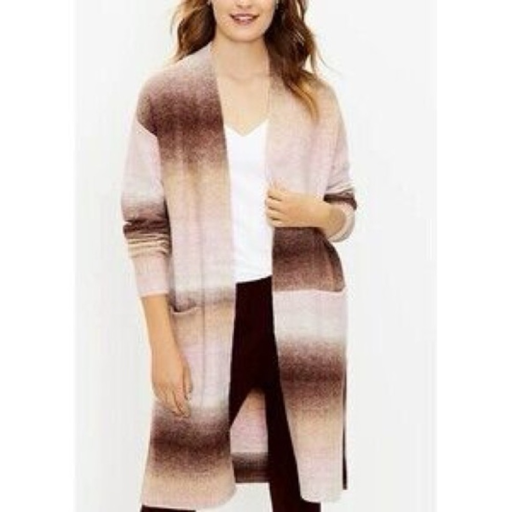 LOFT Long Ombre Cardigan Sweater - Pink and Brown